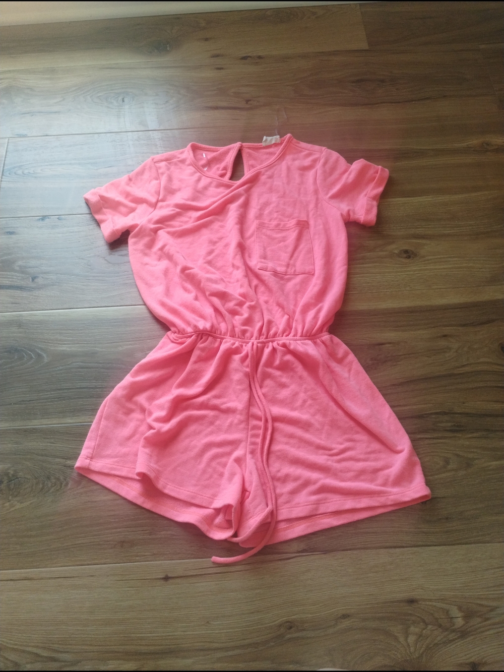 Light Coral Pink Short-Sleeve Swim Coverup Romper